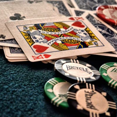 Poker table with cards and chips